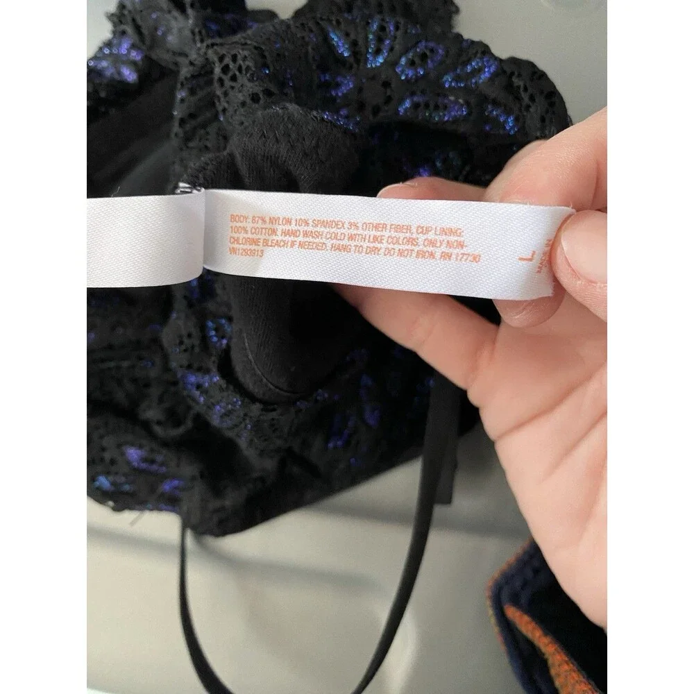 Colsie Target Black Lace Bralette blue shimmer iridescent floral wireless large - Picture 3 of 3